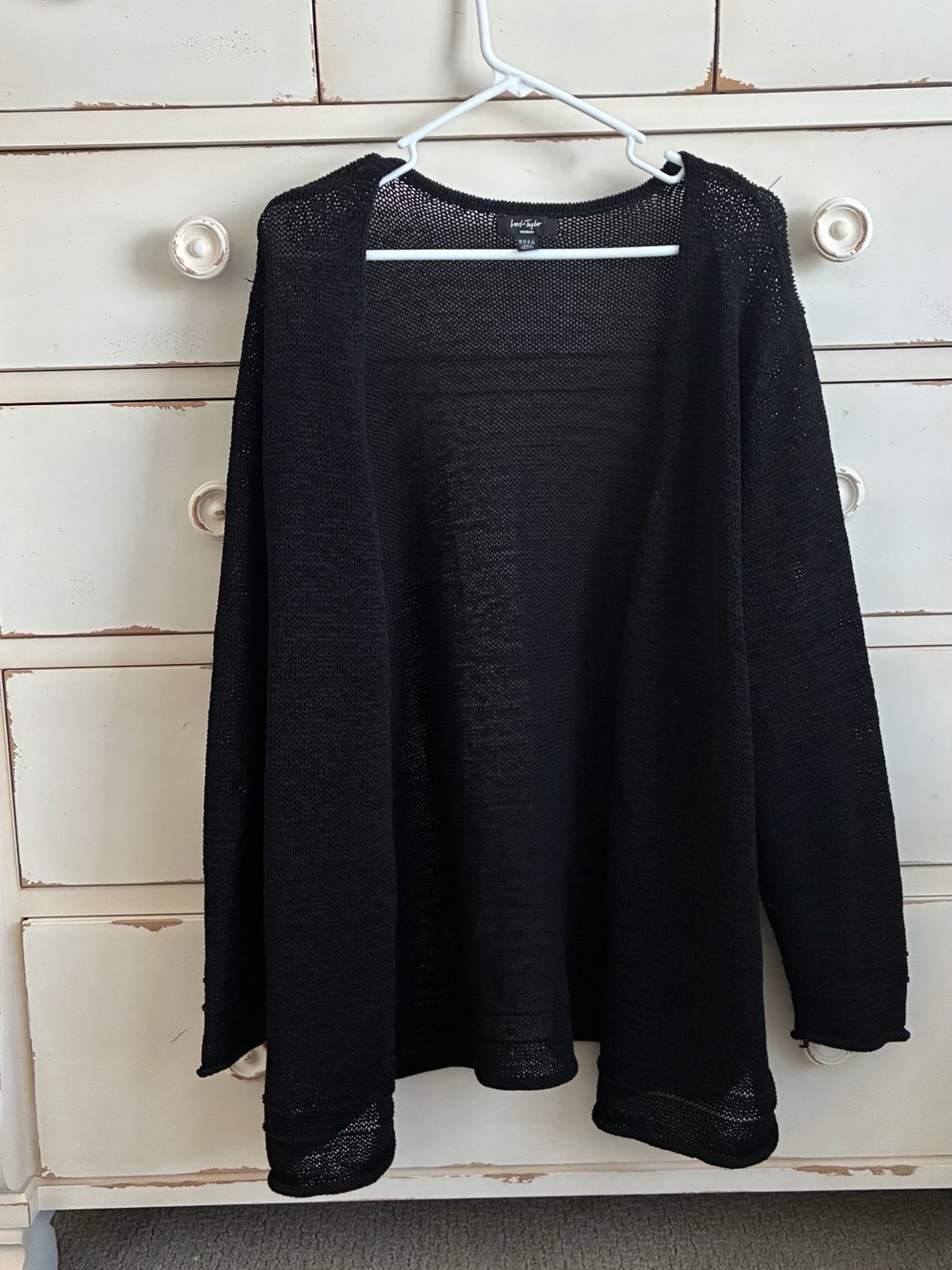 Lord & Taylor Black Knit Open-Weave Cardigan